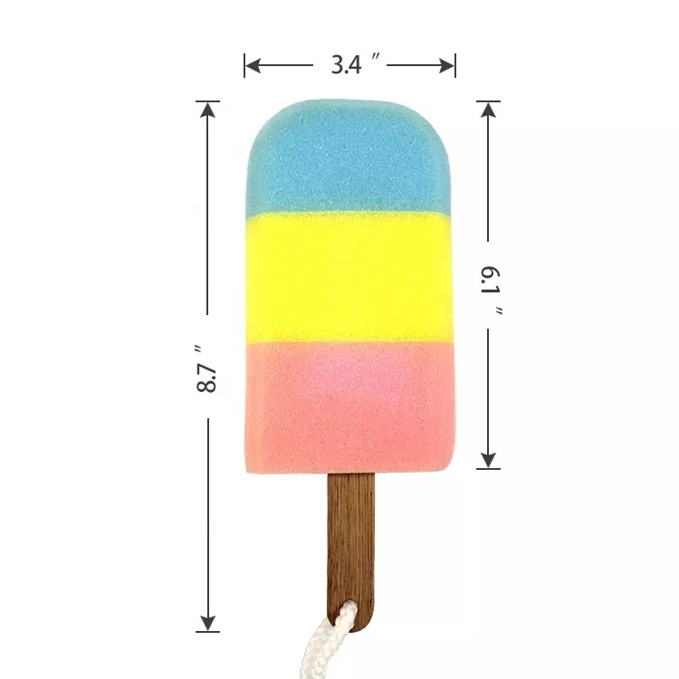 Soft rich foam body cleaning exfoliating long handle cute ice cream shower bath sponge 