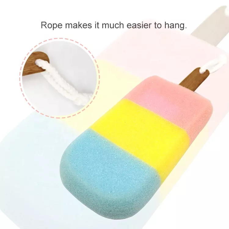 Soft rich foam body cleaning exfoliating long handle cute ice cream shower bath sponge 