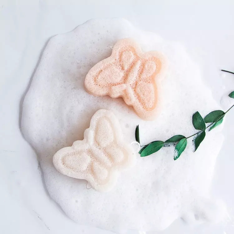 Biodegradable soft gentle exfoliating cute butterfly konjac sponge face washing puff baby bath sponge