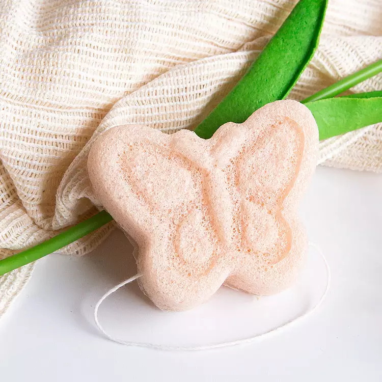 Biodegradable soft gentle exfoliating cute butterfly konjac sponge face washing puff baby bath sponge