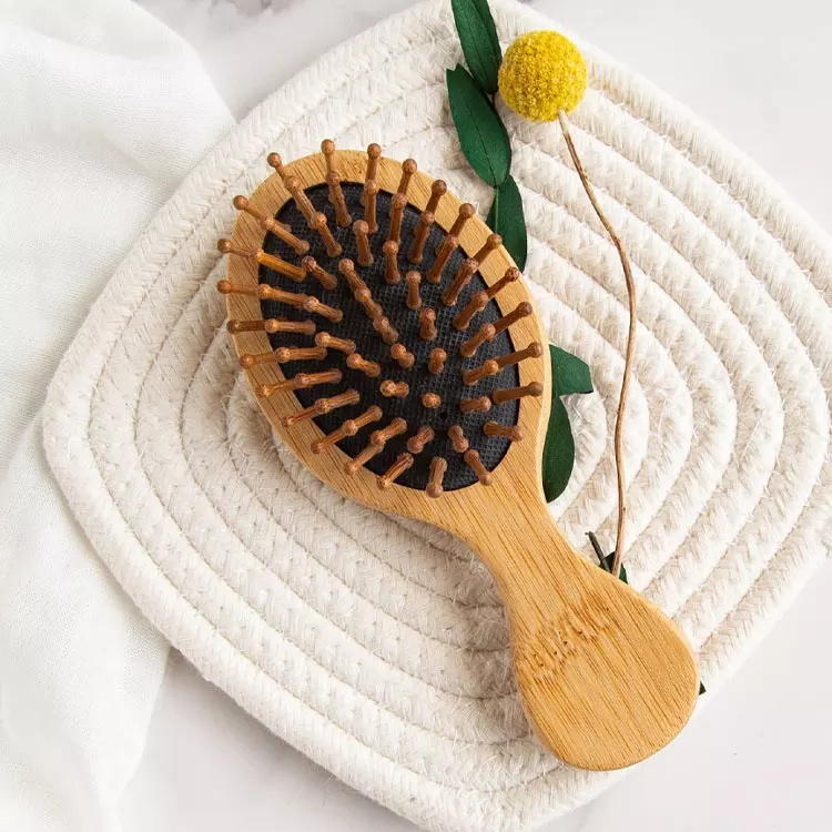 Natural biodegradable bamboo bristles scalp massager mini portable baby children detangling hair brush