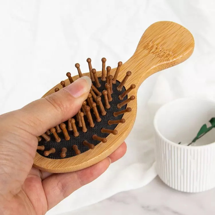 Natural biodegradable bamboo bristles scalp massager mini portable baby children detangling hair brush