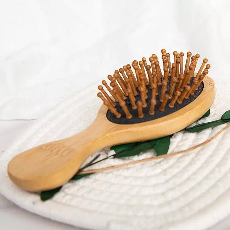 Natural biodegradable bamboo bristles scalp massager mini portable baby children detangling hair brush