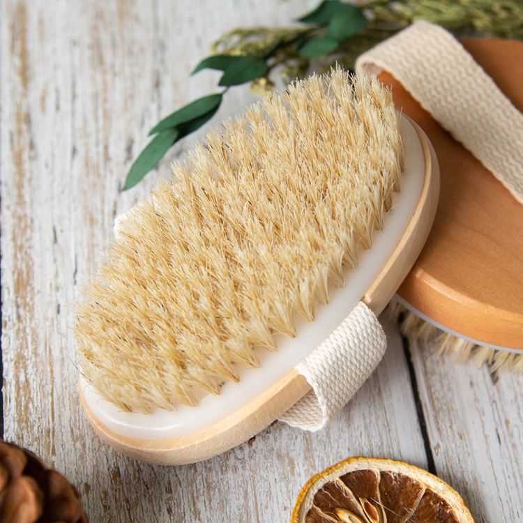 Oval shape anti cellulite dry body scrub natural boars wood bath brush