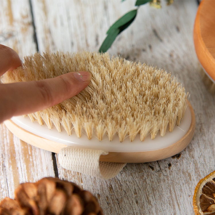 Oval shape anti cellulite dry body scrub natural boars wood bath brush