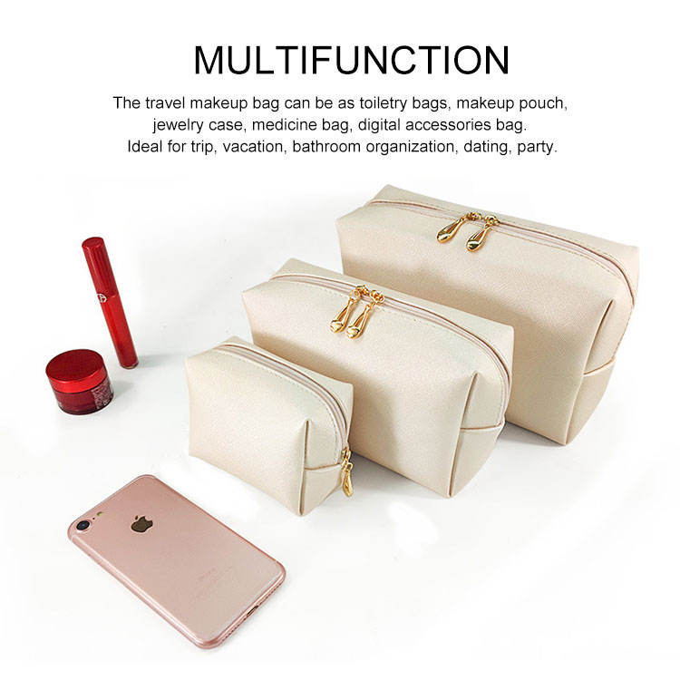 Nylon Lining PU Leather Travel Cosmetic Bag Wash Bag
