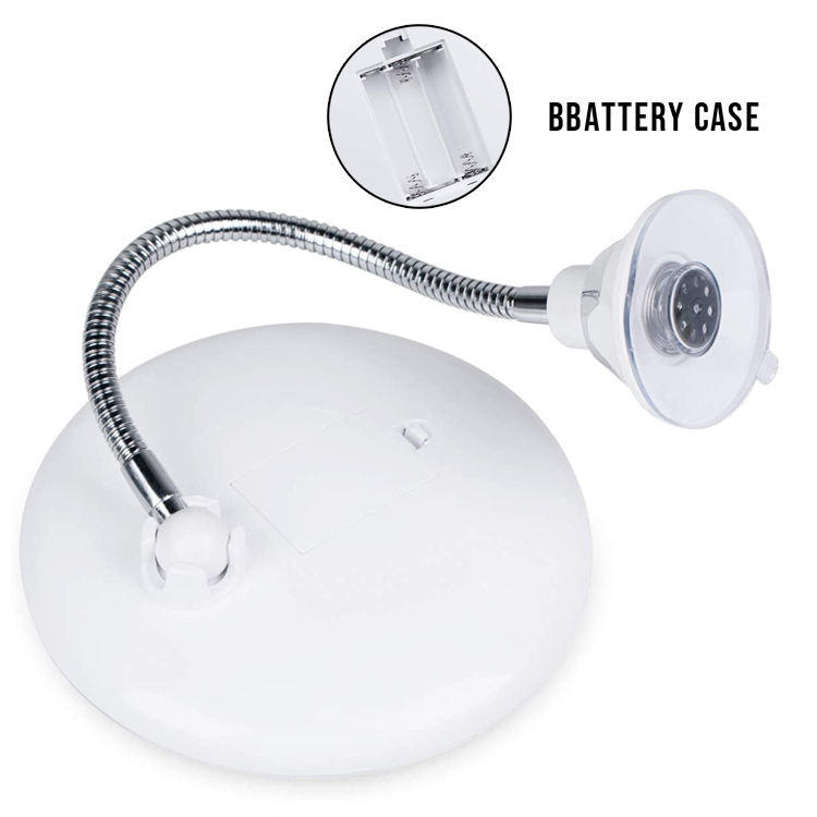 Round Bathroom Suction Cup Makeup Mirror with LED Light Hose Suction Cup