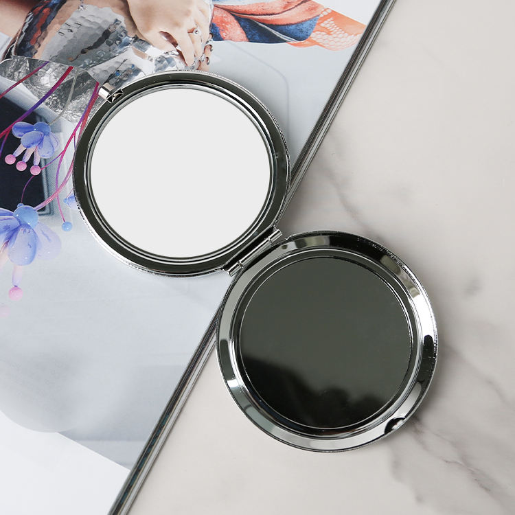 Handheld Small Round Mirror Pocket Folding Makeup Metal Mirror