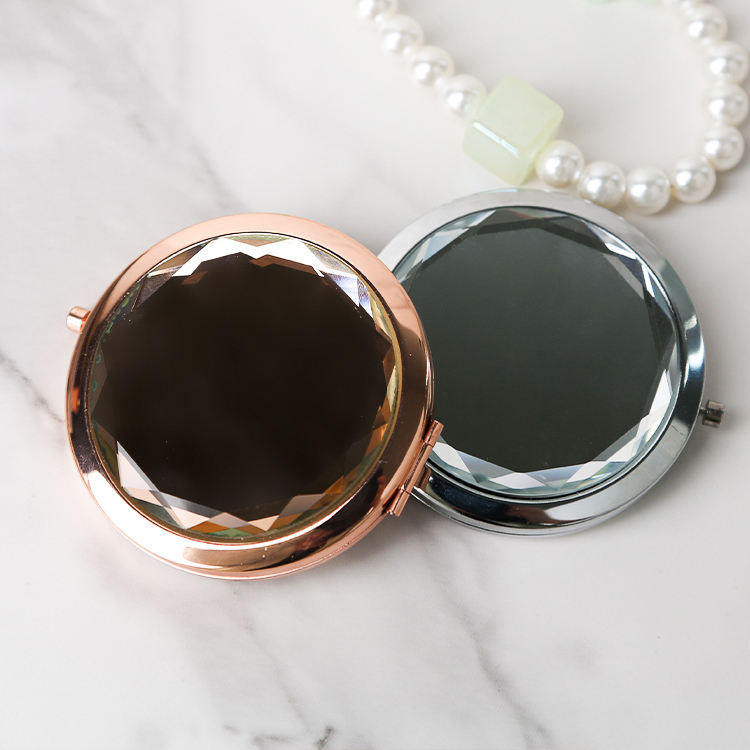 Metal Diamond Clamshell Folding Double-sided Mirror Girls Pocket Mirror