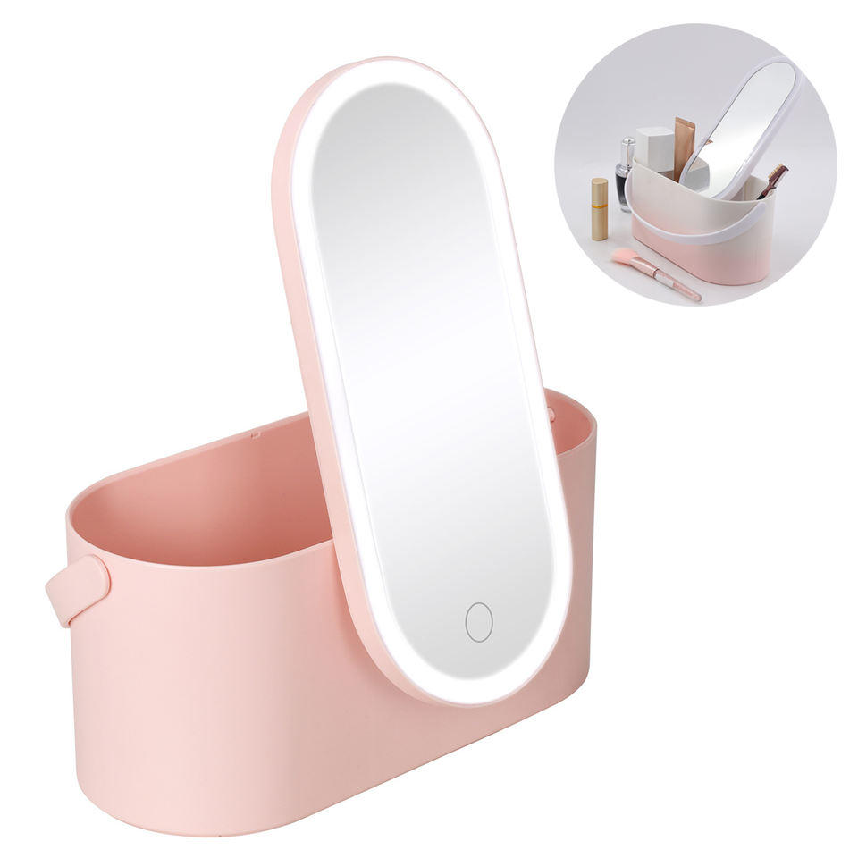 Portable Handheld Dressing Box Mirror Storage Box Makeup Box with LED Makeup Mirror