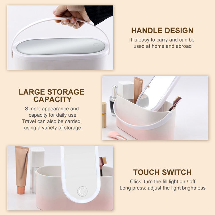 Portable Handheld Dressing Box Mirror Storage Box Makeup Box with LED Makeup Mirror