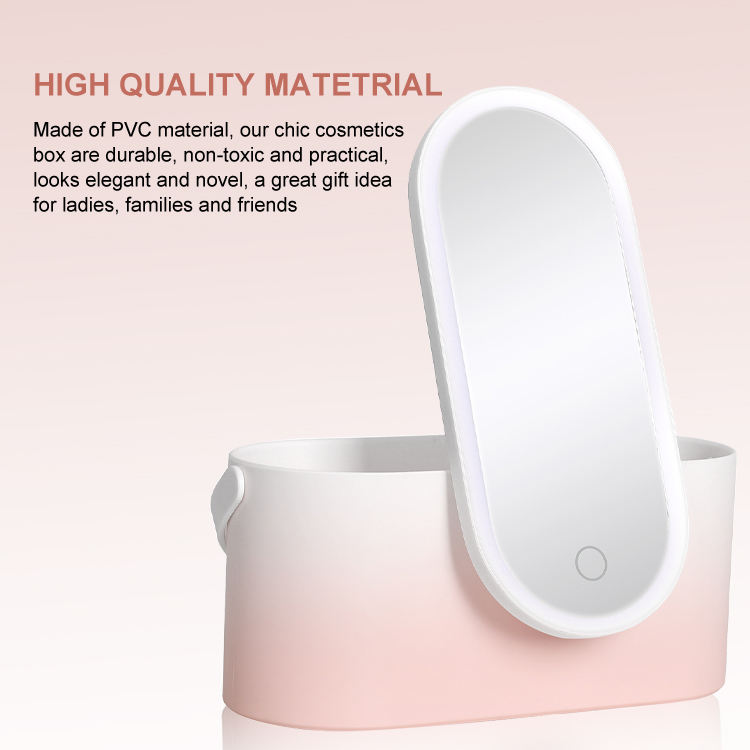 Portable Handheld Dressing Box Mirror Storage Box Makeup Box with LED Makeup Mirror