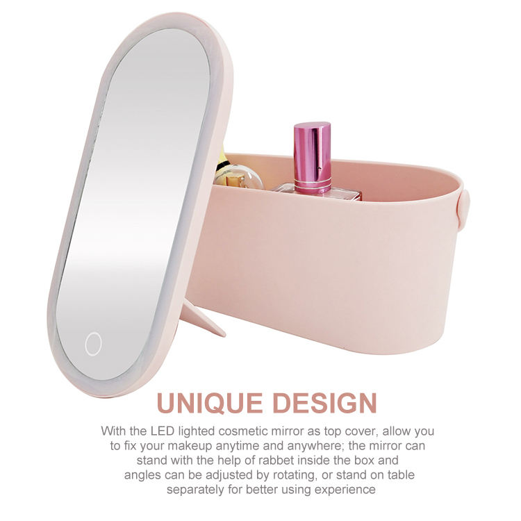 Portable Handheld Dressing Box Mirror Storage Box Makeup Box with LED Makeup Mirror