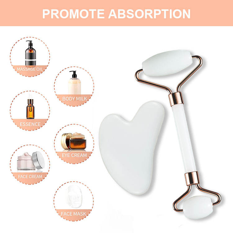 Two-piece Set White Jade Double-headed Roller Massage Facial Beauty Scraping Board