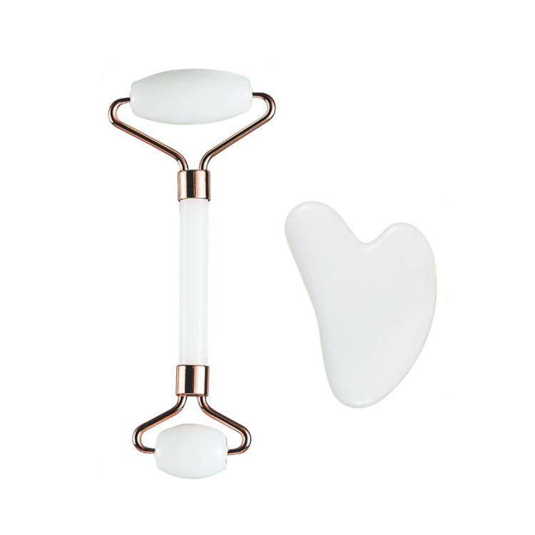 Two-piece Set White Jade Double-headed Roller Massage Facial Beauty Scraping Board