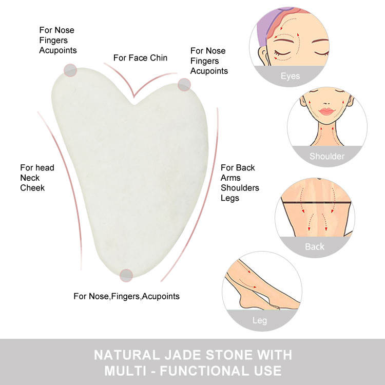 Frosted White Jade Stone Facial Roller And Guasha Pad Board Massage 2Pcs Set