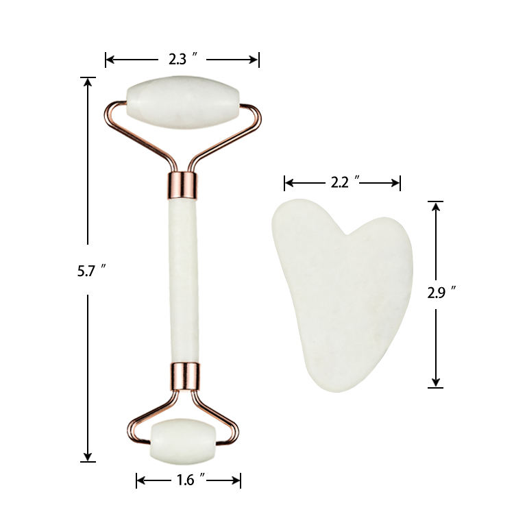 Frosted White Jade Stone Facial Roller And Guasha Pad Board Massage 2Pcs Set