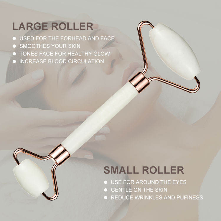 Frosted White Jade Stone Facial Roller And Guasha Pad Board Massage 2Pcs Set
