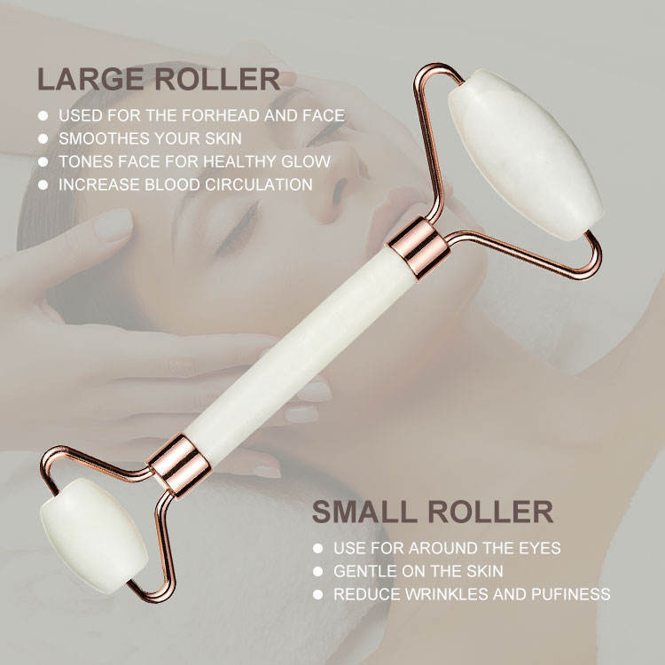 Frosted White Jade Stone Facial Roller And Guasha Pad Board Massage 2Pcs Set