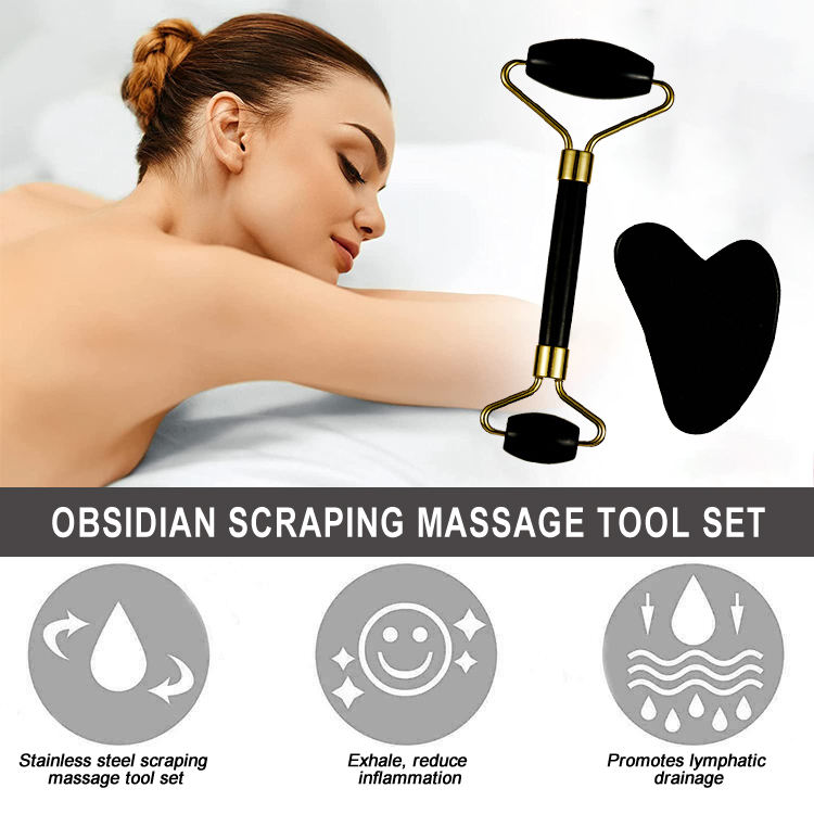 Black Jade Stone Hand-held Facial Eye Jade Roller Scraping Board Massager Set