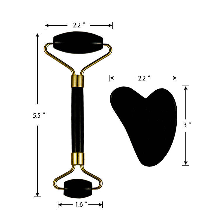 Black Jade Stone Hand-held Facial Eye Jade Roller Scraping Board Massager Set