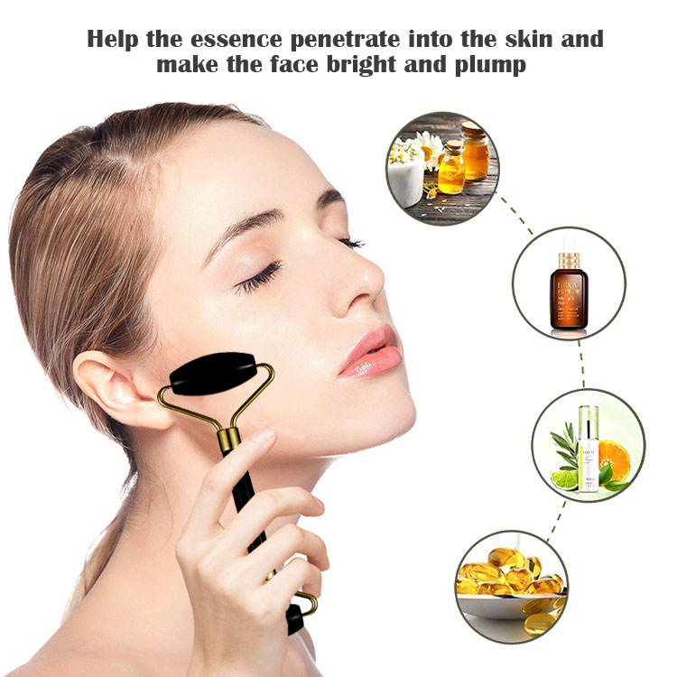 Black Jade Stone Hand-held Facial Eye Jade Roller Scraping Board Massager Set