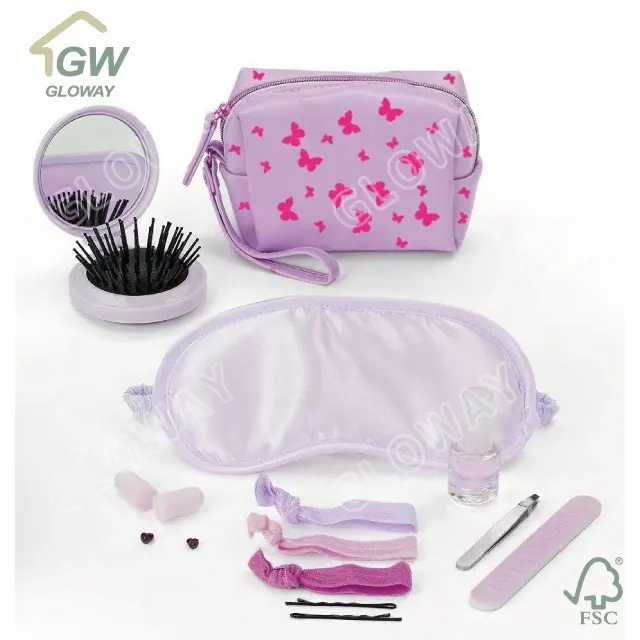 Beauty Tools Small Round Mirror Comb Eye Mask Nail File Earplugs Gift Set