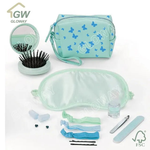 Beauty Tools Small Round Mirror Comb Eye Mask Nail File Earplugs Gift Set