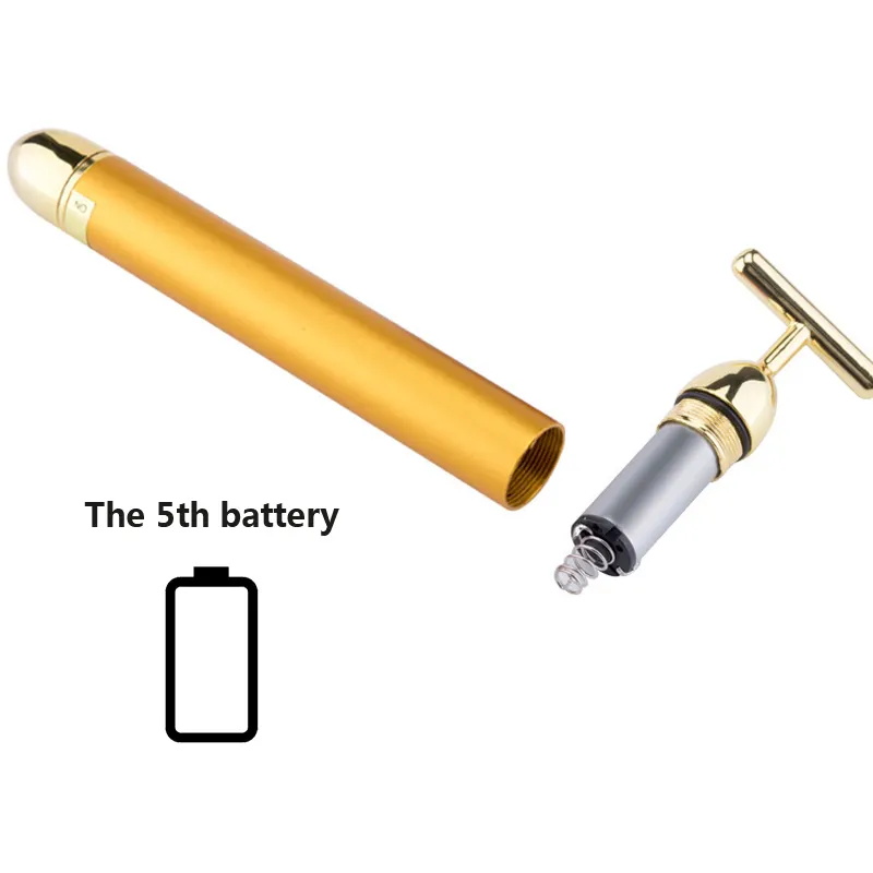 T-Shape 24K Gold Facial Massage Stick Beauty Instrument Electric Metal Roller
