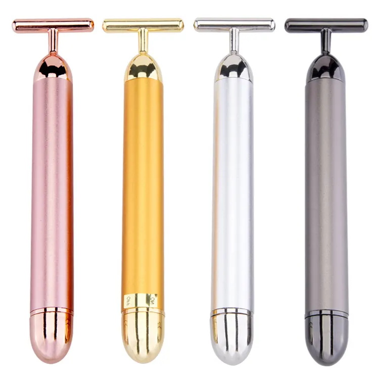 T-Shape 24K Gold Facial Massage Stick Beauty Instrument Electric Metal Roller