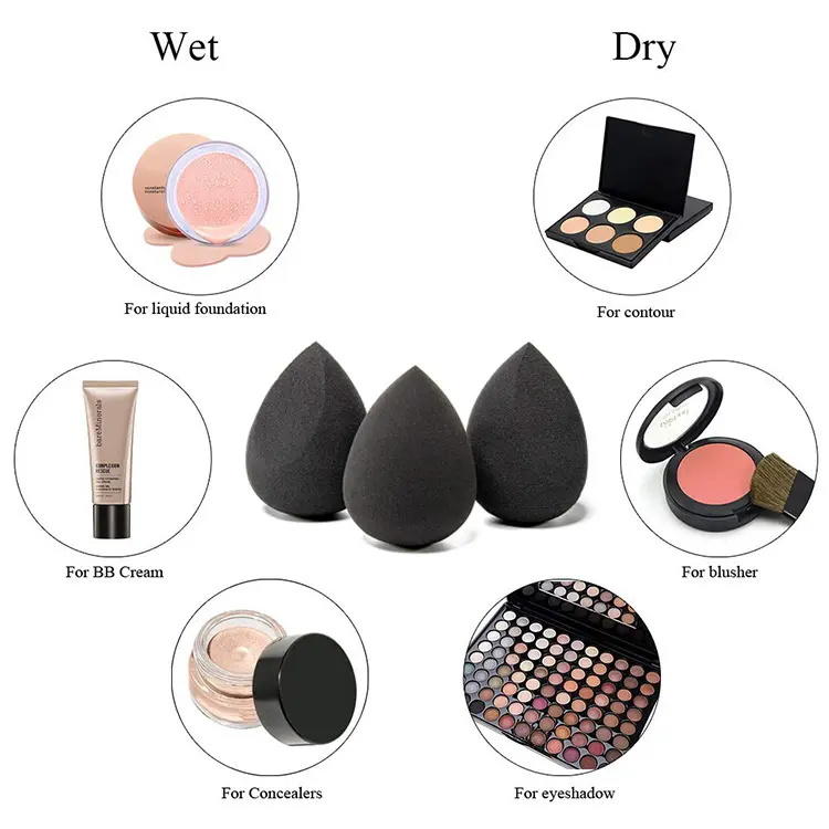 Wet and Dry Dual Use Gourd Makeup Puff Black Water Drop Sponge Beauty Egg