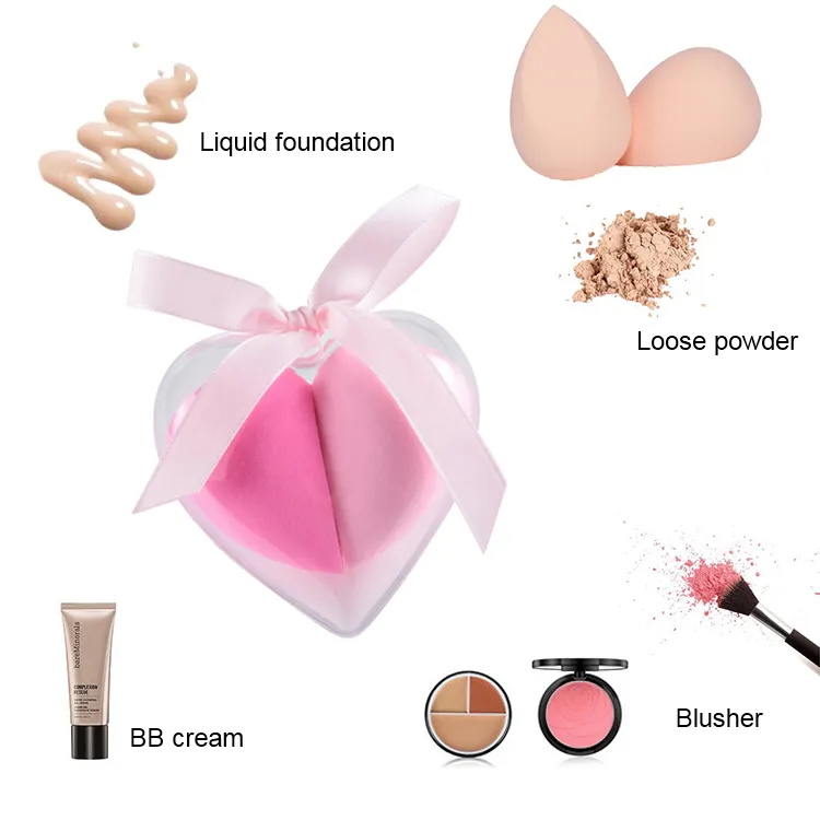 Heart Shape 2pcs Powder Puff Set Wet and Dry Dual Use Beauty Egg