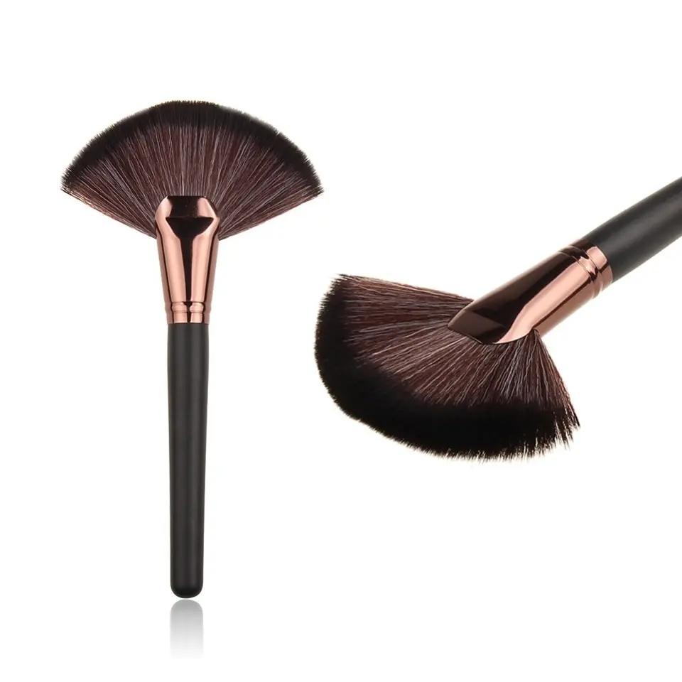 Large Fan Blush Honey Powder Beauty Makeup Tool  Black Coffee Color Brush Single