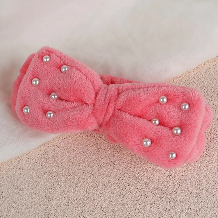 Plush Pearl Corset Headband Cute Bow Makeup Wash Headband