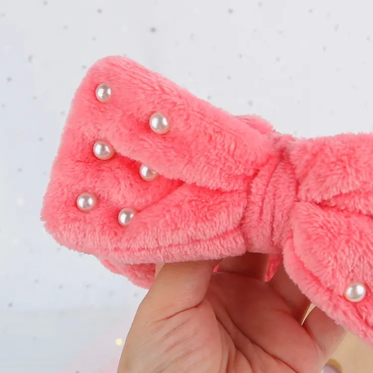 Plush Pearl Corset Headband Cute Bow Makeup Wash Headband