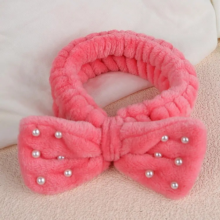 Plush Pearl Corset Headband Cute Bow Makeup Wash Headband