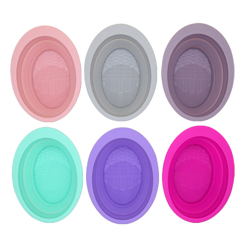 Silicone Folding Oval Scrub Bowl Cleaning Beauty tool Brush Pad