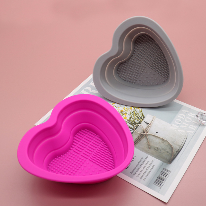 Silicone Heart Folding Wash bowl Powder Puff Wash Brush Cleaning Pad
