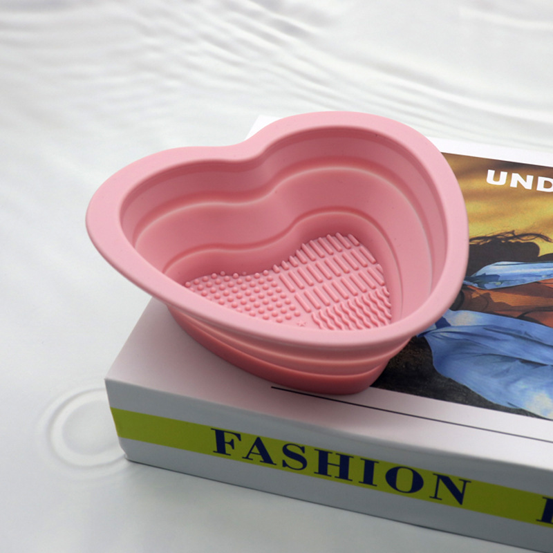 Silicone Heart Folding Wash bowl Powder Puff Wash Brush Cleaning Pad