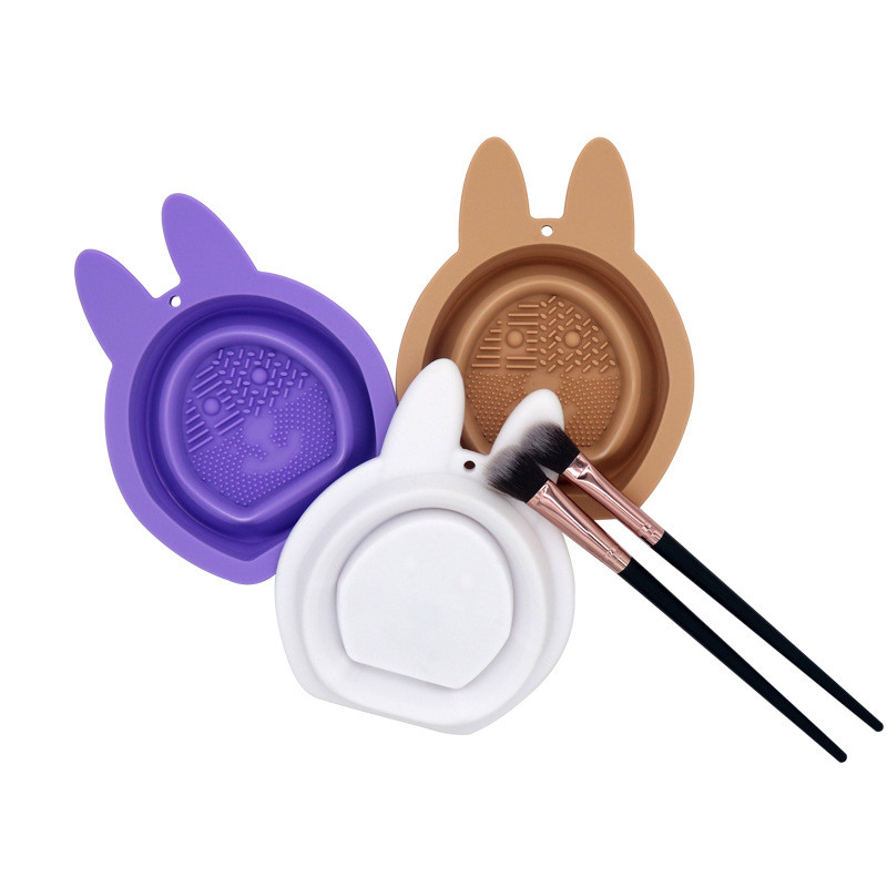 Silicone Rabbit Folding Wash Bowl Cleaning Powder Puff Brush Cleaner pad