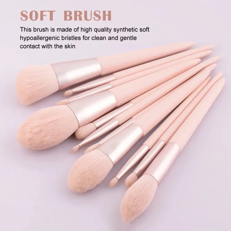 Pink 11pcs Brush Full Set Soft Hair  Eyeshadow Makeup Brush With Bag