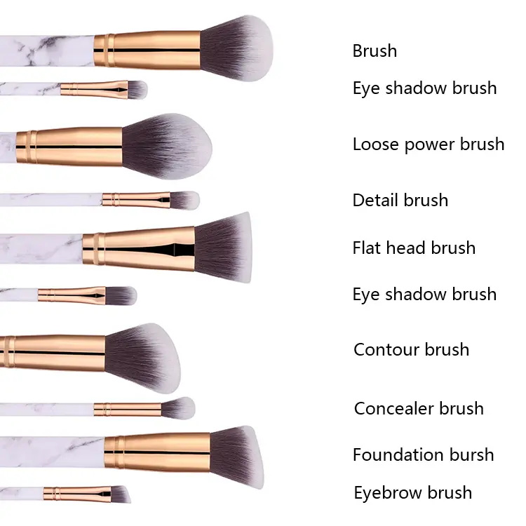 10 Pcs Marble Makeup Brush Set Eyeshadow Brush Full Set Beauty Tools