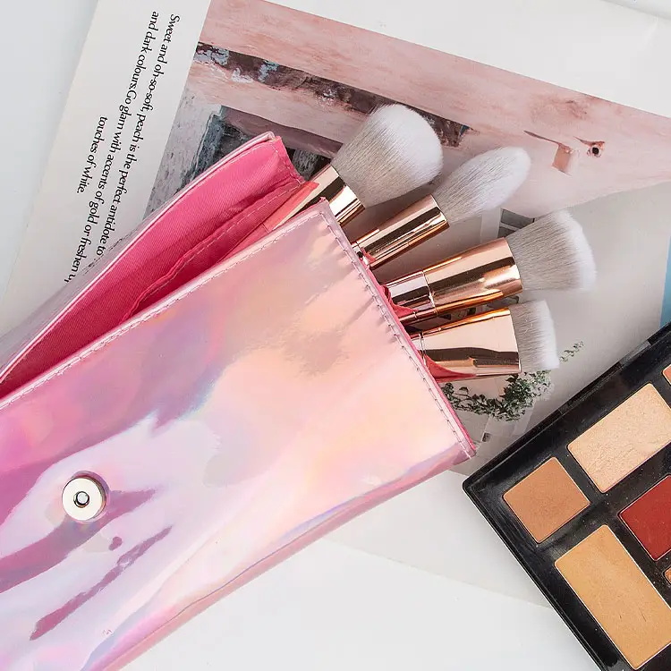 10pcs Pink Powder Eyeshadow Full Set Makeup Brush With Bag