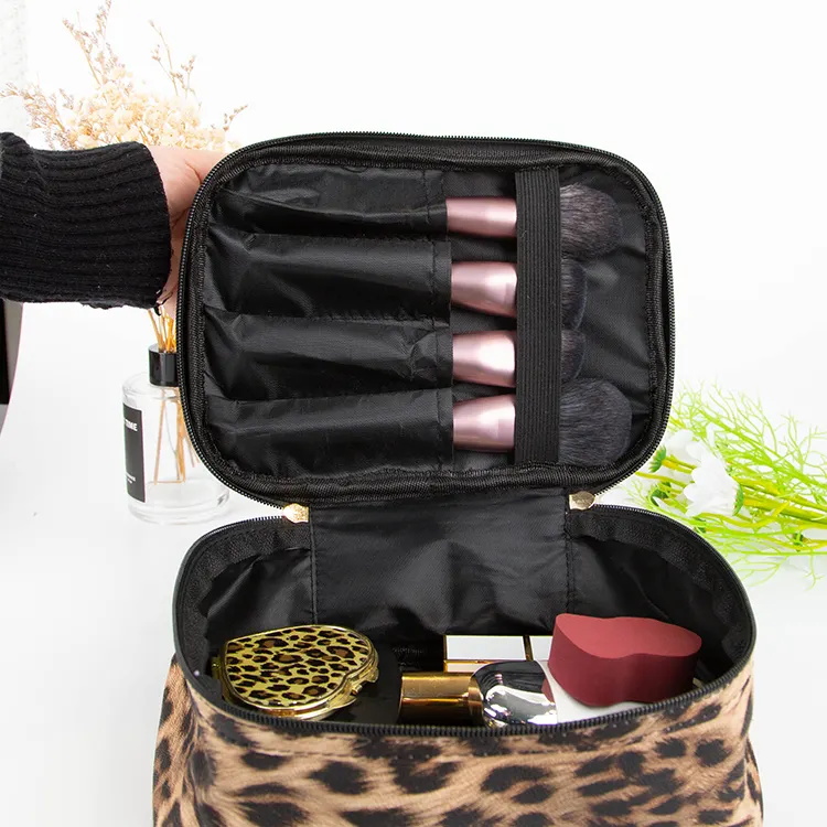 Leopard Pvc Double Layer Large Capacity Handbag Portable Toiletry Bag