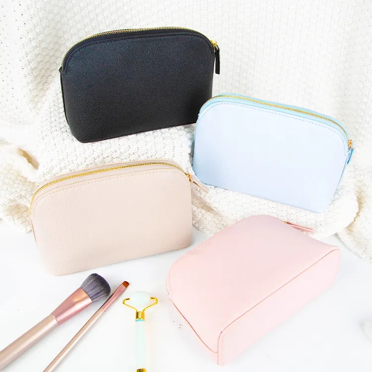 Leather Cosmetic Storage Bag Solid Color PU Makeup Bag