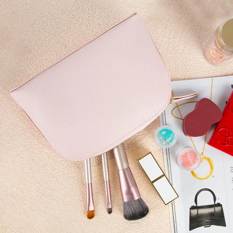 Leather Cosmetic Storage Bag Solid Color PU Makeup Bag