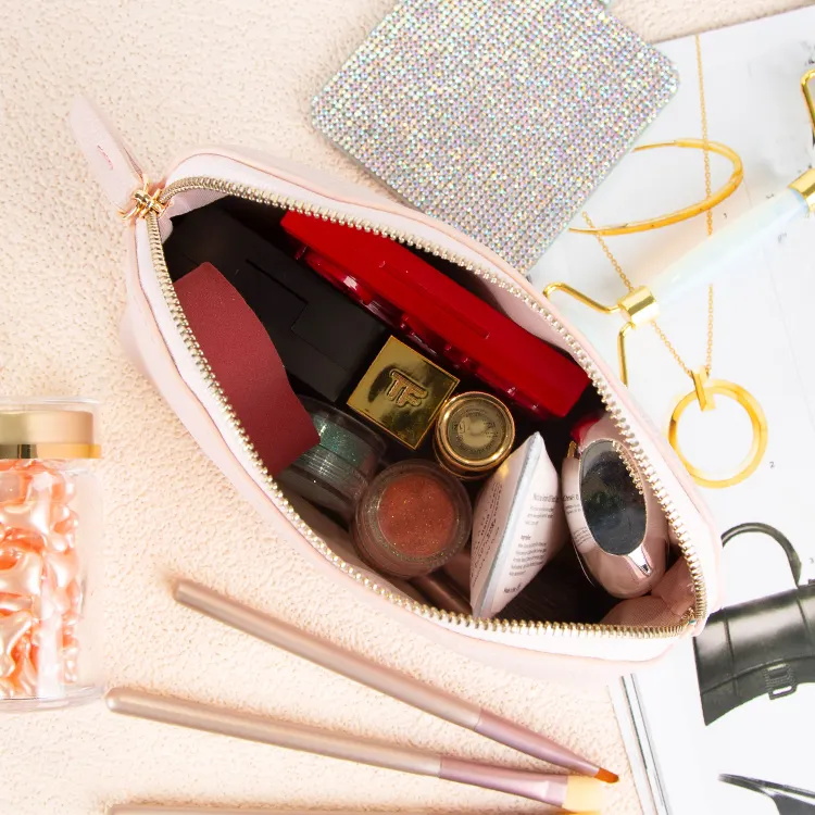 Leather Cosmetic Storage Bag Solid Color PU Makeup Bag