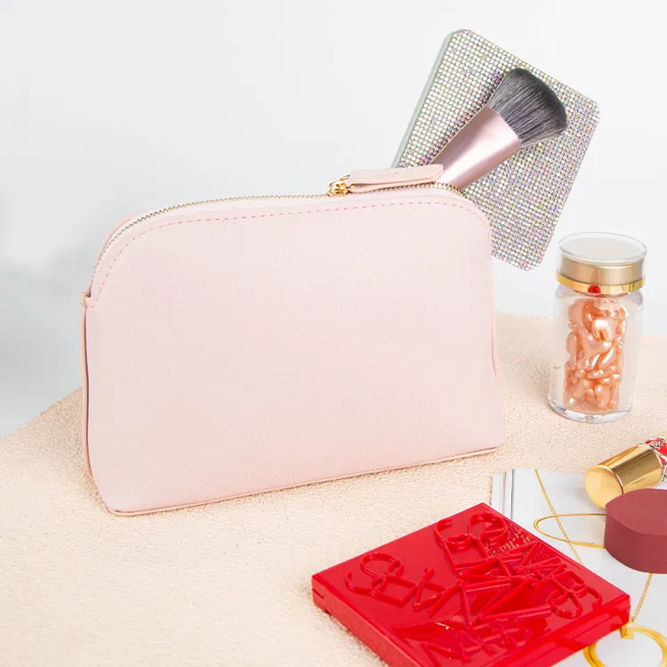 Leather Cosmetic Storage Bag Solid Color PU Makeup Bag