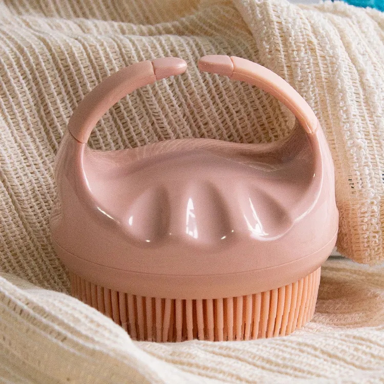 Round Exfoliating Silicone Long Hair Bath Brush With Handle