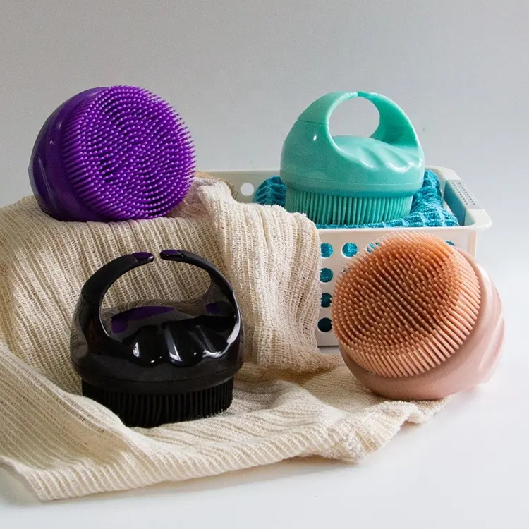 Round Exfoliating Silicone Long Hair Bath Brush With Handle